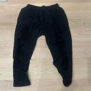 Black Distressed/Ripped open bottom sweatpants - Women